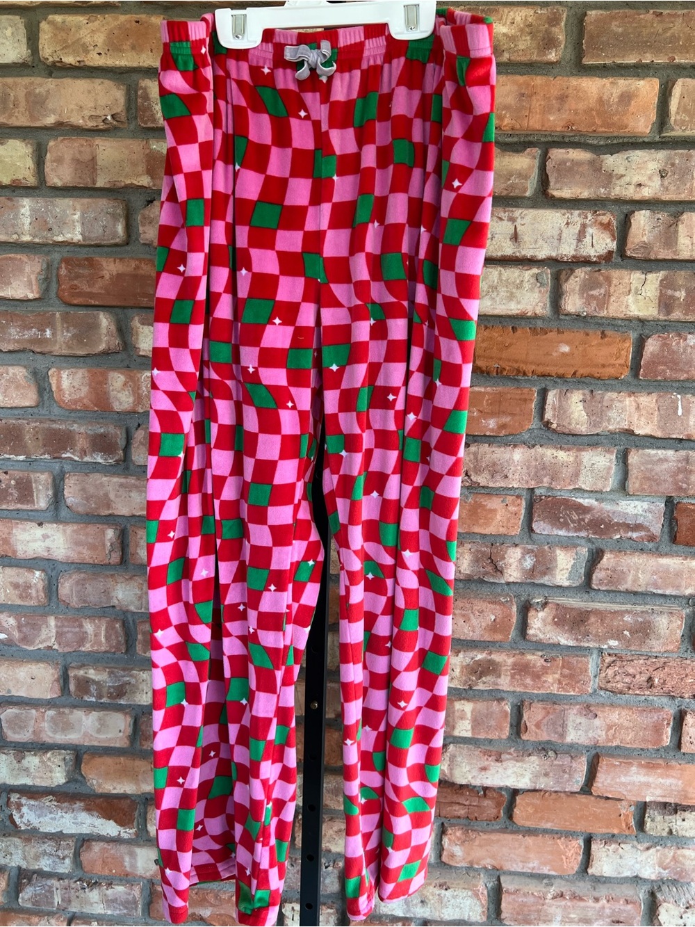 Women’s Christmas Red & Pink Checkerboard Lounge Pants with Green Accents